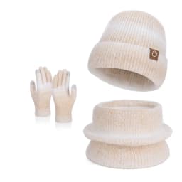 Winter Cap Gloves Scarf Set Women GradientColor Knitted Hat Thickened Fleece Lining Skullcap Outdoor Cycling Windproof Beanies