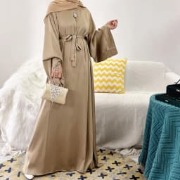 Regular-Fit Plain Stain Dubai Abaya Muslim Long Women Dress Modest Islamic Clothing Hijabi Robe-Long Wide Sleeves, Side Pockets