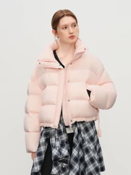FSLE Winter 2025 Women Cloud-Like Puffer Coat - Stand Collar Short Down Jacket Lazy Chic Style Glossy Finish for Casual Comfort