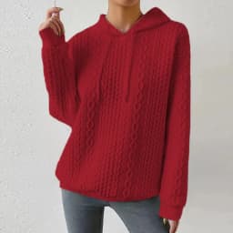 Women's Oversized Medium Weight Long Sleeve Solid Color Hoodie with Drawstring Casual Mid-Length Jacquard Women's Sweatshirt