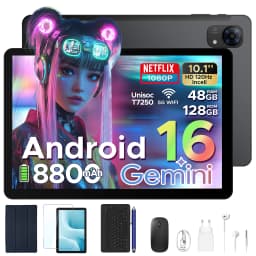 POCKAM P10 Pro Smart Tablet 10.1'' Tablet with 8800mAh Battery, 48GB RAM (8GB+40GB), 128GB ROM, Gemini AI, Android 16, and Widevine L1 support