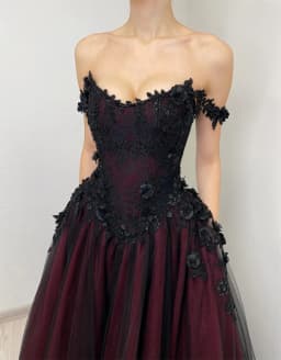 Rebecca Customized Gothic Off Shoulder Black Lace Applique Wedding Dress Lace-Up vestidos de noche Floor-Length Formal Evening