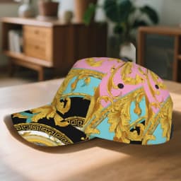 1pc Baroque Fantasy Print Baseball Cap - Adjustable Snapback Hat with Vibrant Full-Body Design, Black & Golden Accents, Perfect