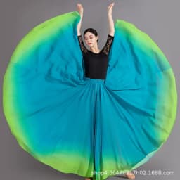 Women's 360-720 Degrees Big-hem Dance Skirts Gradient Color Chiffon Maxi Skirts Elastic-waist Elegant Square Dance A-line Skirts