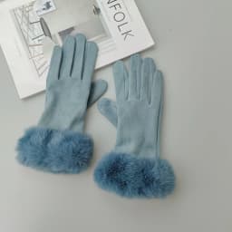 Winter Suede Leather Internal Plush Full Finger Outdoor Riding Warm Gloves Woman's Plush Thick Touch Screen Driving Mittens H92