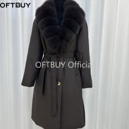 OFTBUY Duck Down Belted Slim Puffer Coat Winter Thick Warm Windproof Outerwear Real Fox Fur Collar Long Duck Down Jacket Women