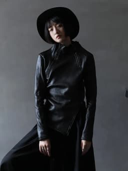 Dark Style Irregular Stand Collar Diagonal Zipper Faux Leather Sweatshirt Female Cool Black Gothic Jacket Fleece Lining Pullover