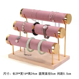 Solid Wood Pink Velvet Jewelry Exhibitor Stand Ring Earrings Storage Stand Bracelet Watch Display Stand