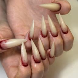 24pcs Nude Color False Nails For Halloween Blood Stained Jade Bone Long Pointed Press On Nails Acrylic Material Party Fake Nail