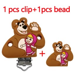2pcs/set Silicone Cartoon Animal Pacifier Clip Molar Bead DIY Pacifier Chain Jewelry Accessories