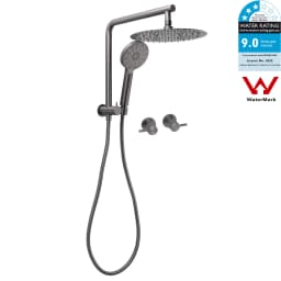 **Sydney Stock** KYLINS 2 In 1 Shower Head Set Round 8/10/12/16'' Rainfall Head Gooseneck Arm Mixer Taps Set Gun Metal Grey WELS