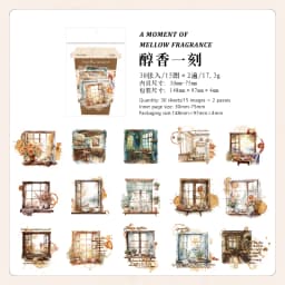 6style 30pcs retro coffee themed PET material decorative sticker DIY handmade material scrapbook diary album decorative sticker