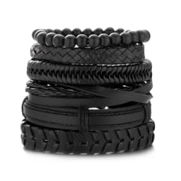 4Pcs/Set Braided Wrap Leather Bracelet for Men Women Vintage Yin Yang Infinity Wood Beads Charm Bracelets Male Wristband Jewelry