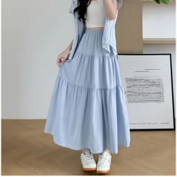 Elegant Solid A-LIne Cake Long Skirts Fashion Women Vintage High Waist Elastic Spring Dresses Office Lady Commute Chic Skirt
