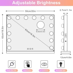 Teousev Hollywood Vanity Makeup Mirror with 9/14/17 LED Bulbs 3 Color Dimmable Lights USB Charging Port Touch Control Tabletop