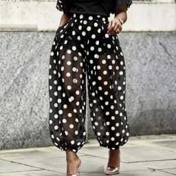 Polka Dot Sheer Mesh Harem Pants Loose See Through Balloon Trousers with Inner Shorts Women Summer Casual Cuff Leg Jogger Pants