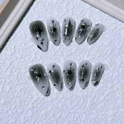 10pcs Handmade Nail Tips Star French Press on Nails with Sticky Tabs Autumn Fake Nails for Women Holiday Prosthetic Nail Set