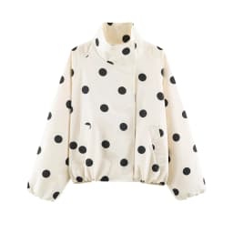 TFMLN Women Retro Polka Dot Printed Bomber Jacket Stand Collar Oversized Streetwear Spring Casual Trendy Outerwear 2026 New