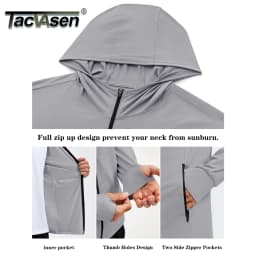 TACVASEN Men's Full Zip UPF 50+ Hooded Jacket Lightweight Sun Protection Fishing Hiking Shirt 4 Pockets Thumbholes Breathable