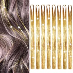Gold and Silver Hair Sequin Set with 8 Pieces of 1600 Strands of Sparkling Hair for Christmas and Halloween Parties