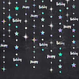 Rose Gold Happy Birthday Garlands Decorations Paper Circle Dots Star Hanging Streamer for 1st 16th 21st 30th 50th 70th Birthday