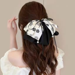 Elegant Versatile Chiffon Floral Print Bow Ponytail Clip Headwear For Women Girls Sweet Bow Ribbon Hair Clip Hair Accessories
