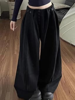 2026 Spring Casual Solid Streetwear Pants Harajuku Elastic Waist Loose Wide Leg Y2k Aesthetic Women Button Grunge Pantalones