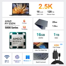 Ninkear A15 Pro Laptop 16GB RAM 1TB SSD 16 Inch 2.5K 120Hz IPS Display AMD Ryzen 5 5500U Windows 11 Backlit Keyboard WiFi 6 Fingerprint Reader for Business Home Office Study and Everyday Multitasking