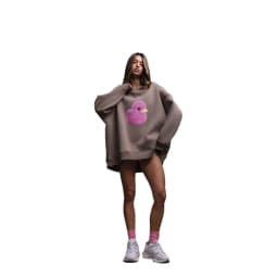 Pink Duck Print Russian Style O Neck Oversize Sweatshirt Women Thin Spring 2026 Hoodies Women Russian Style Loose Casual Tops