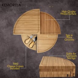 KEMORELA Cheese Board Cutlery Cutter Set with Slide out Drawer - Kitchen Cooking Tools Slicer Fork Scoops Cut Storage Set