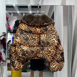 Winter Natural Large Fur Collar Leopard Fur Down Jacket Female Warm Thickened Quilted Jacket Women White Duck Down Fur Outwear