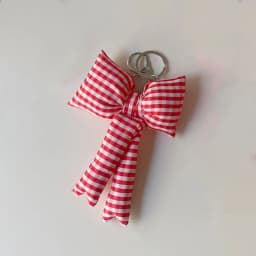 Y2K Pink Puff Grid Bowknot Bag Charms Keychain Trendy 3D Bowknot Keyring Pink Blue Plaid Bow Handbag Pendant Fashion Accessories
