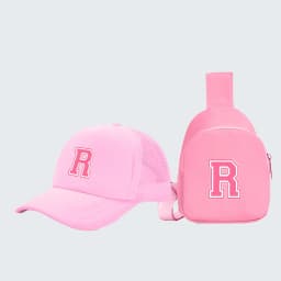 2pcs children's 26-letter printed truck driver hat and chest bag set, lightweight all-in-one visor, suitable for girls' daily