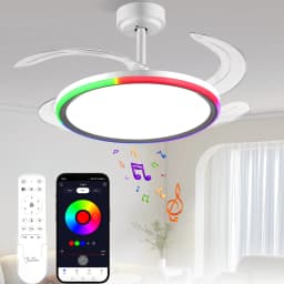 42-Inch Smart Retractable Ceiling Fan Light Breathtaking Lighting Effects, Full-Color RGB Dimming Strip with Memory Function, Bluetooth Speaker, and Convenient Control via App or Remote. Features a 6-Speed Reversible Fan for Quiet