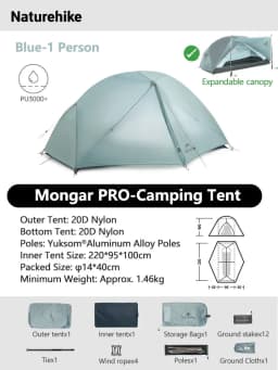 Naturehike Mongar 1 2 3 Base/UL/PRO Camping Tent Ultralight Outdoor Waterproof Hiking Tent 1 2 3 Person Backpacking Tent