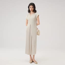 Miyake Fold 2024 Fall New Slimming V-neck French Dress For Women Advanced Short-sleeved Waist Elegant Commuter Dress