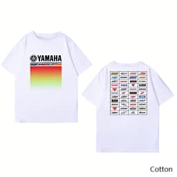 2026 YAMAHA White Oversized Retro Racing Print Cotton T-Shirt Unisex Breathable Biker Street Top