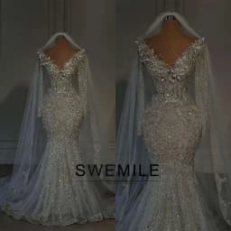 SWEMILE Glitter Beads 2026 Wedding Dresses Full Sleeve Mermaid Bridal Gown Appliques Vestidos De Novia Plus Size Customized