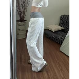 Spring Sports White Polka Dot Printed Micro Flared Pants Casual Comfortable Home Loose Bottoms