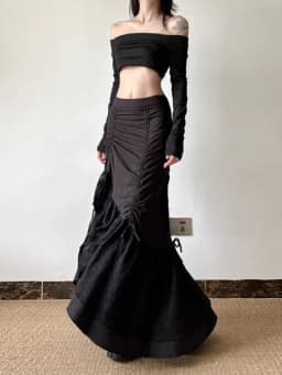 Y2k Spicy Girl Skirts Solid Color Lace Patchwork Draw String Irregular Long Skirt Harajuku Design Streetwear Women's Clothing