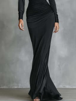 New Long Sleeve Patchwork Chic Maxi Dress, Spring Autumn Women Skew Collar Fashion Party Dress, 2026 Elegant Simple Ladies Dress