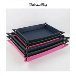 Free Customized Foldable PU Leather Tray for DIce Table Key Wallet Coin Organizer Square Tray Desktop Storage Box Jewelry Tray
