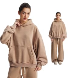 Custom LOGO men's new short BOXY version 370G heavy fleece worn old hooded sweater scimitar wide leg trousers couple suit