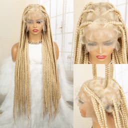Full Lace Cornrow Braids Synthetic Lace Front Wig Big Square Knotless Box Braids Wig with Baby Hair Braided Wigs for Black Women