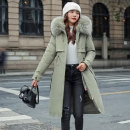 Women Hooded Parkas Coats Long Jackets Solid Detachable Big Fur Lenth Collar Zipper Drawstring Slim Fit Thick Casual 2025 Winter