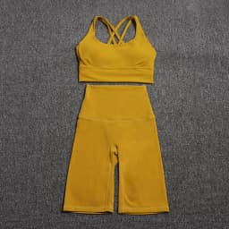 Nylon Yoga Set Gym Two Piece Sets Womens Bra Top Women Cycling Shorts Sport Fitness Sportswear 45 Colors Womens Clothing