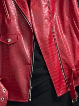 Lautaro Spring Autumn Oversized Red Shiny Crocodile Pattern Leather Biker Jacket Women Long Sleeve Zipper Belt Cool Fashion 2022