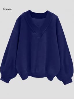 Women Fall V Neck Sweatshirt Loose Fit Long Sleeve Pullover Top Casual Solid Color Oversized Streetwear for Autumn Daily Wear