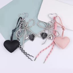 Trendy Leather Heart Bow Keychain Beaded Keyring Car Key Holder Bag Pendant Decoration for Girls Gift Purse Accessories