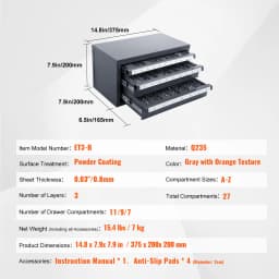 SucceBuy Drill Bit Dispenser Cabinet Three-Drawer Drill Bit Organizer Cabinet Steel Drill Dispenser Organizer Cabinet Storage